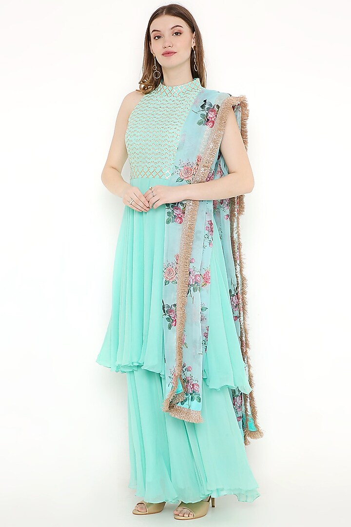 Green Party Wear Sharara Set In Georgette by Sierra The Label at Pernia's Pop Up Shop