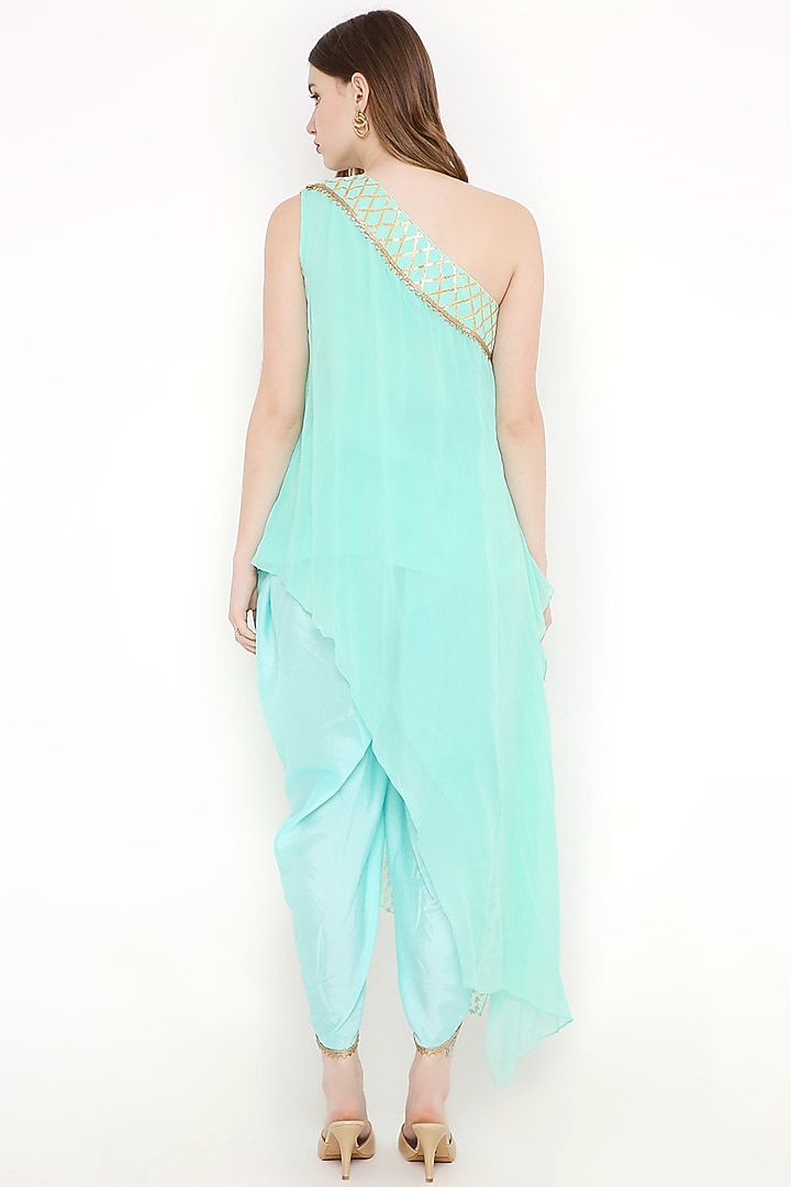 Blue Georgette Asymmetrical Kurta Set by Sierra The Label at Pernia's Pop Up Shop