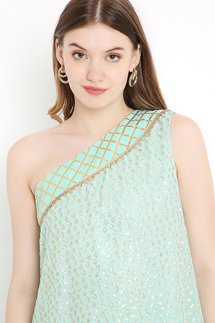 Blue Georgette Asymmetrical Kurta Set by Sierra The Label at Pernia's Pop Up Shop
