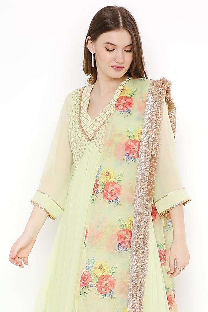 Light Green Georgette Kurta Set by Sierra The Label at Pernia's Pop Up Shop