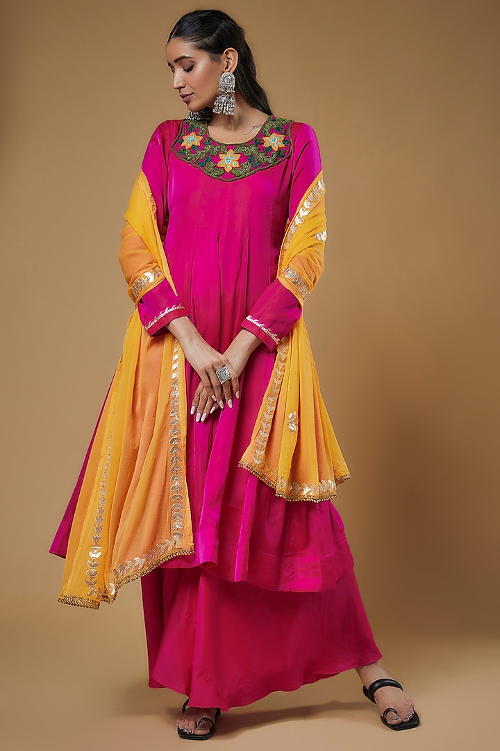 Pink Malai Silk Kalidar Anarkali Set by Sierra The Label at Pernia's Pop Up Shop