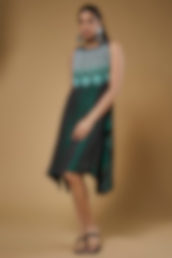 Emerald Green Malai Silk Cutdana Embroidered Asymmetrical Dress by Sierra The Label