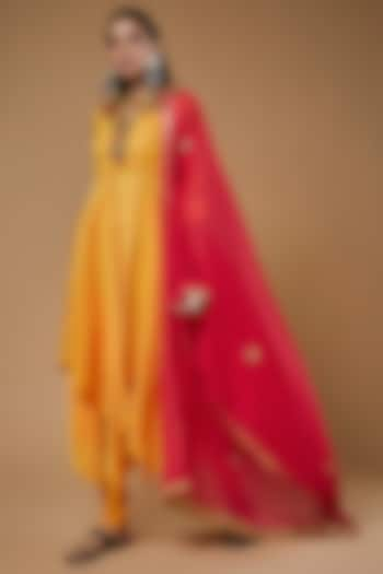 Mango Yellow Malai Silk Asymmetrical Anarkali Set by Sierra The Label at Pernia's Pop Up Shop