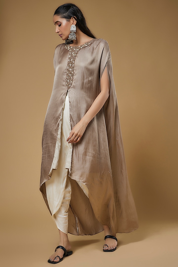 Grey Silk Asymmetrical Kaftan Set by Sierra The Label at Pernia's Pop Up Shop