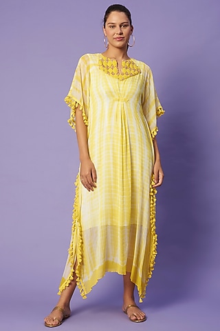 Yellow Hand-Dyed Shibori Kaftan by Sierra The Label