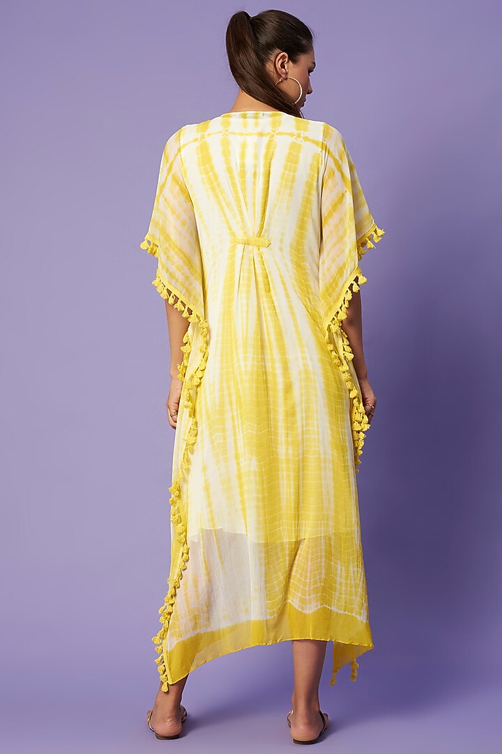 Yellow Hand-Dyed Shibori Kaftan by Sierra The Label at Pernia's Pop Up Shop