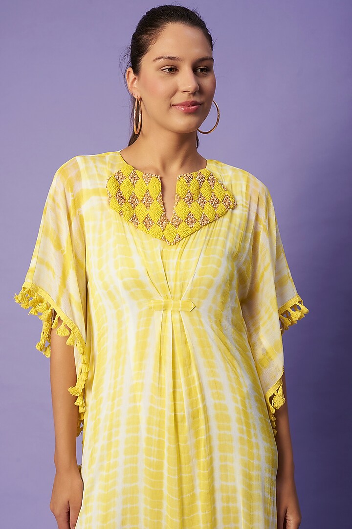 Yellow Hand-Dyed Shibori Kaftan by Sierra The Label at Pernia's Pop Up Shop
