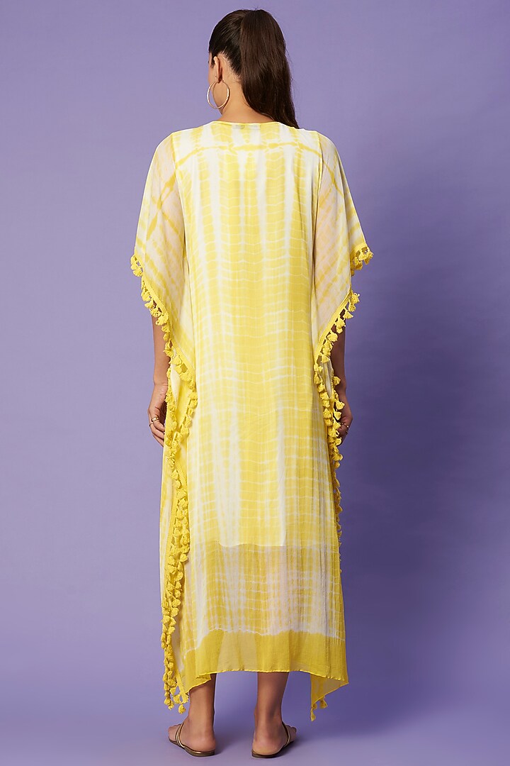 Yellow Shibori Printed Kaftan by Sierra The Label at Pernia's Pop Up Shop
