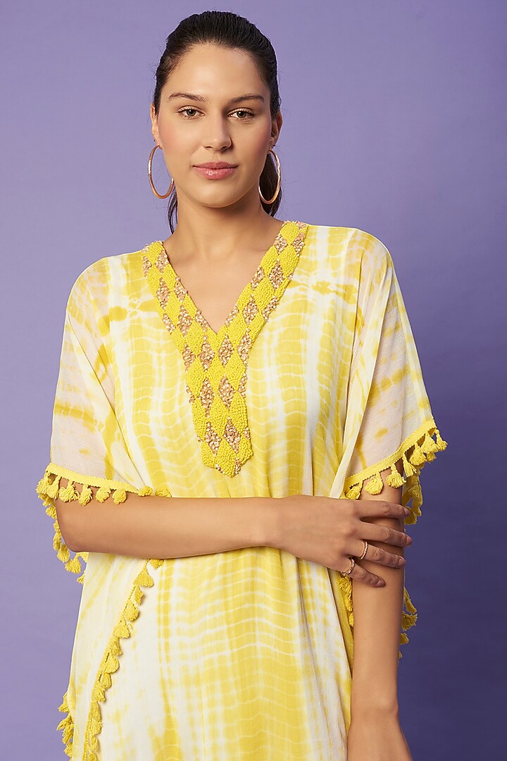 Yellow Shibori Printed Kaftan by Sierra The Label at Pernia's Pop Up Shop