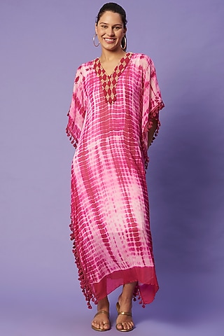 Pink Hand-Dyed Shibori Kaftan by Sierra The Label