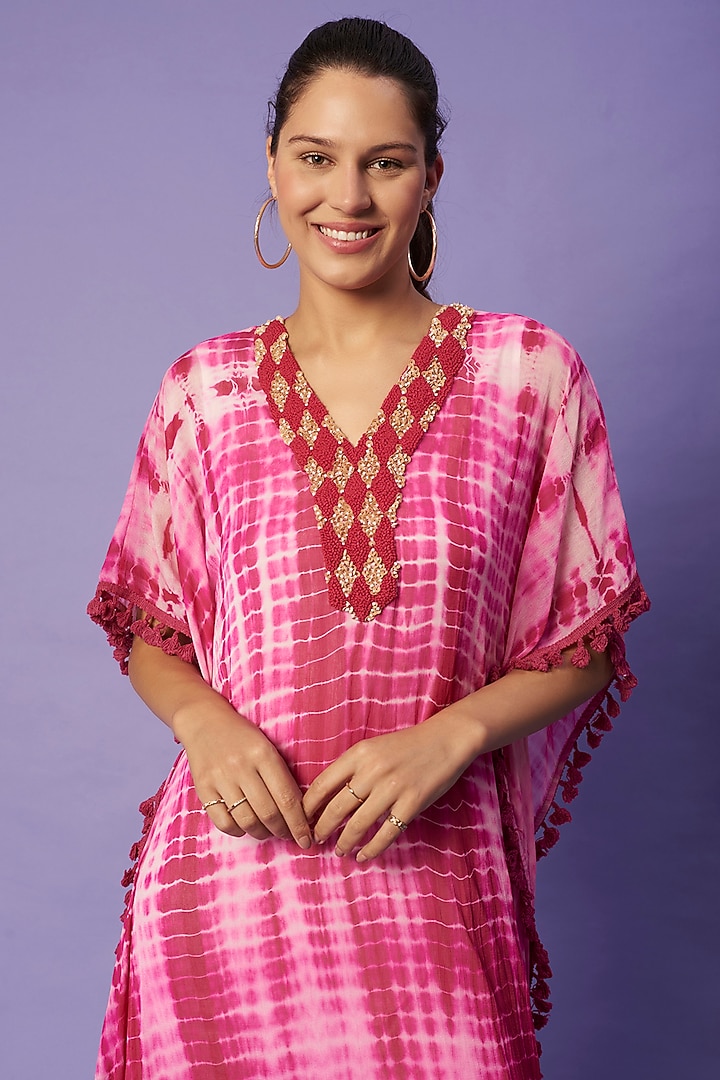 Pink Hand-Dyed Shibori Kaftan by Sierra The Label at Pernia's Pop Up Shop