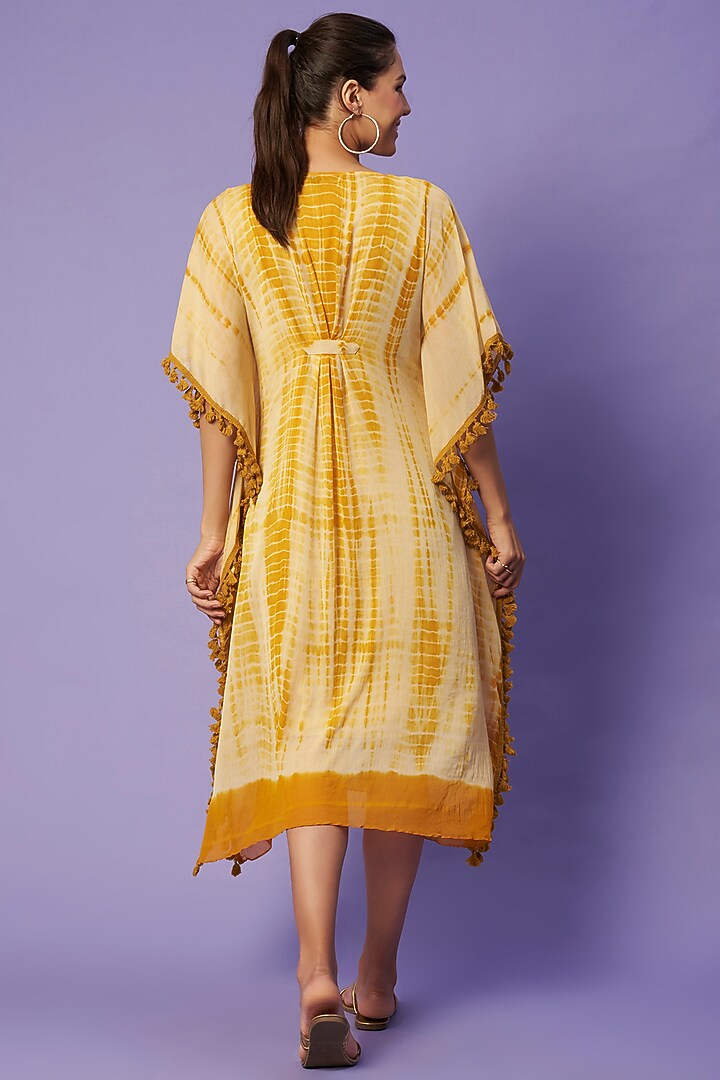Mustard Yellow Hand-Dyed Shibori Kaftan by Sierra The Label at Pernia's Pop Up Shop