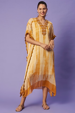Mustard Yellow Shibori Printed Kaftan  by Sierra The Label