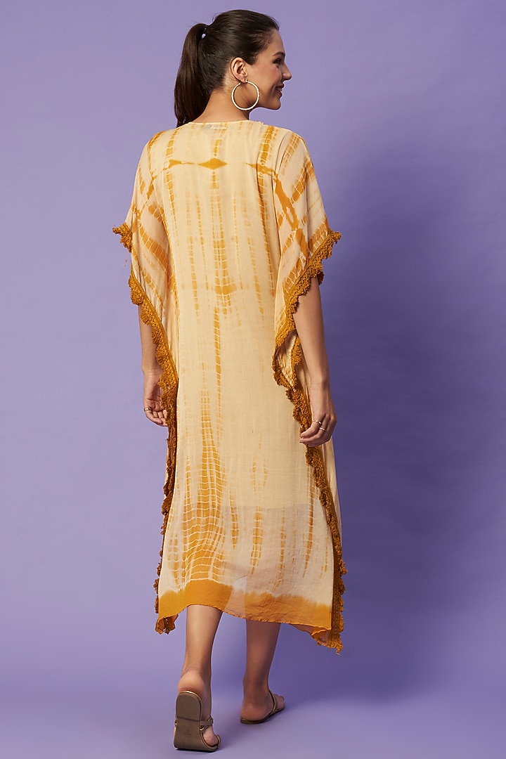 Mustard Yellow Shibori Printed Kaftan by Sierra The Label at Pernia's Pop Up Shop