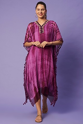 Purple Hand-Dyed Shibori Kaftan  by Sierra The Label
