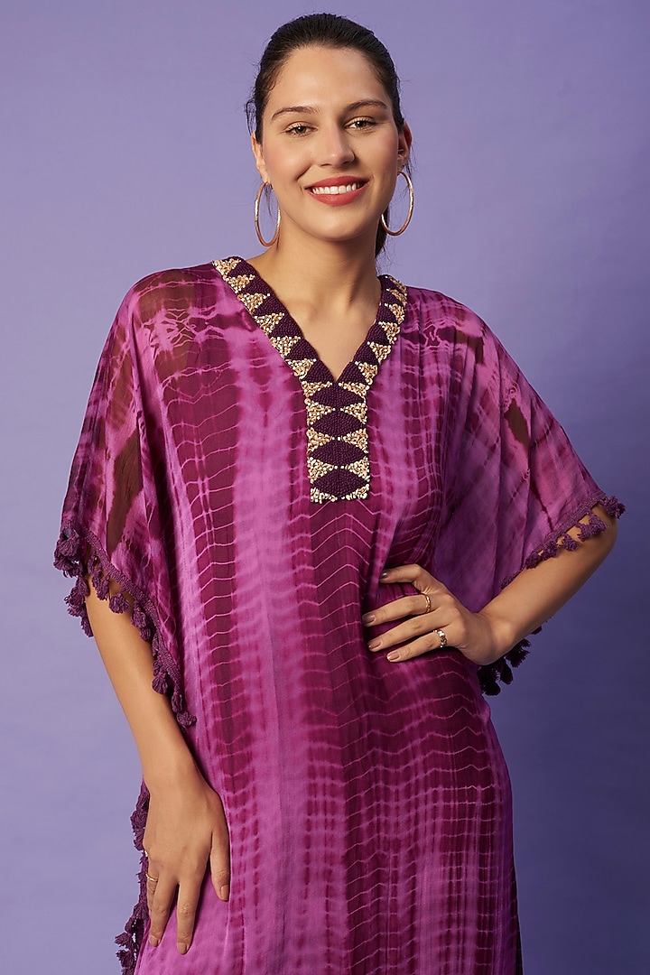 Purple Hand-Dyed Shibori Kaftan by Sierra The Label at Pernia's Pop Up Shop