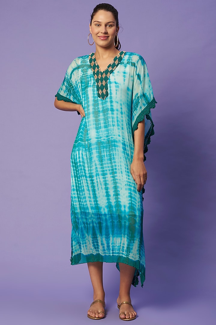 Blue Shibori Tie-Dyed Kaftan  by Sierra The Label at Pernia's Pop Up Shop