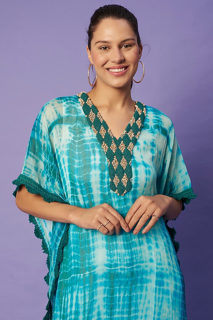 Blue Shibori Tie-Dyed Kaftan by Sierra The Label at Pernia's Pop Up Shop