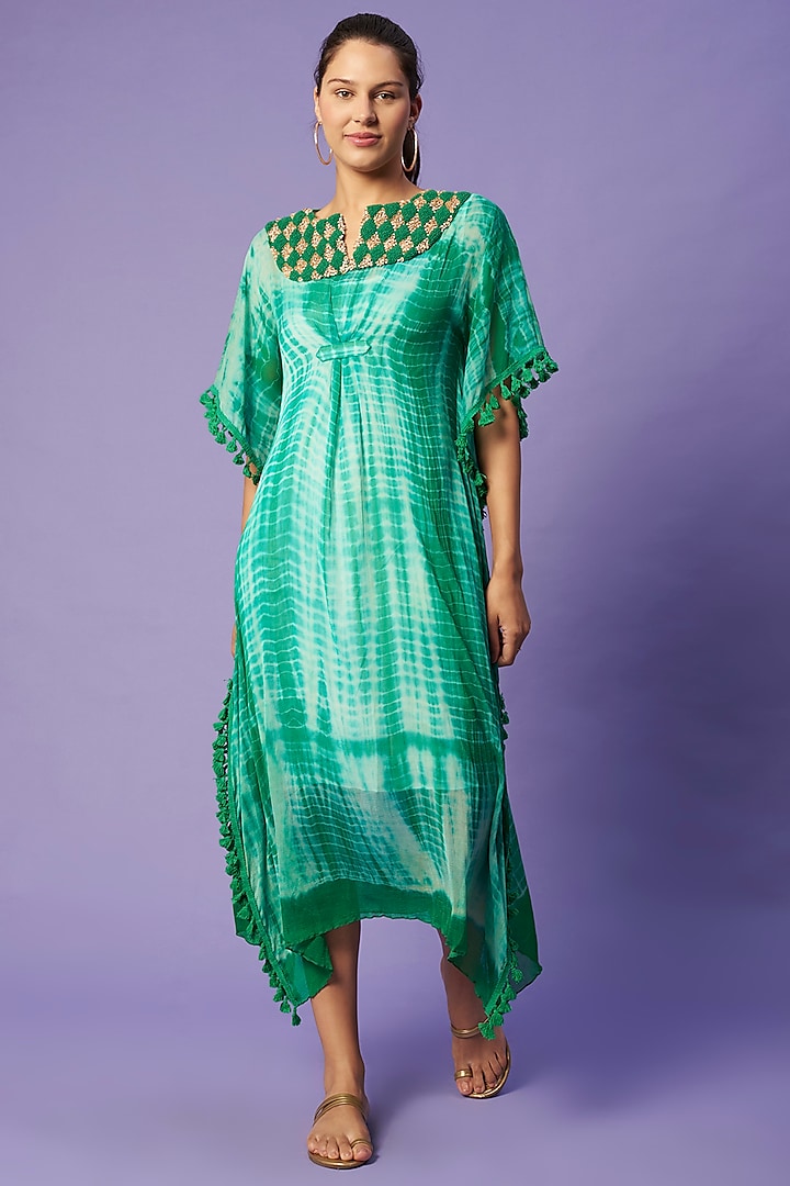 Green Shibori Tie-Dyed Kaftan  by Sierra The Label at Pernia's Pop Up Shop