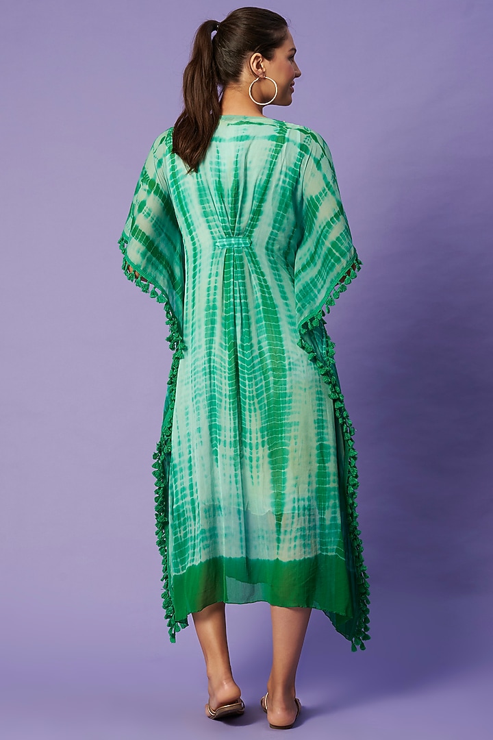 Green Shibori Tie-Dyed Kaftan by Sierra The Label at Pernia's Pop Up Shop