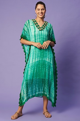 Green Shibori Printed Kaftan  by Sierra The Label