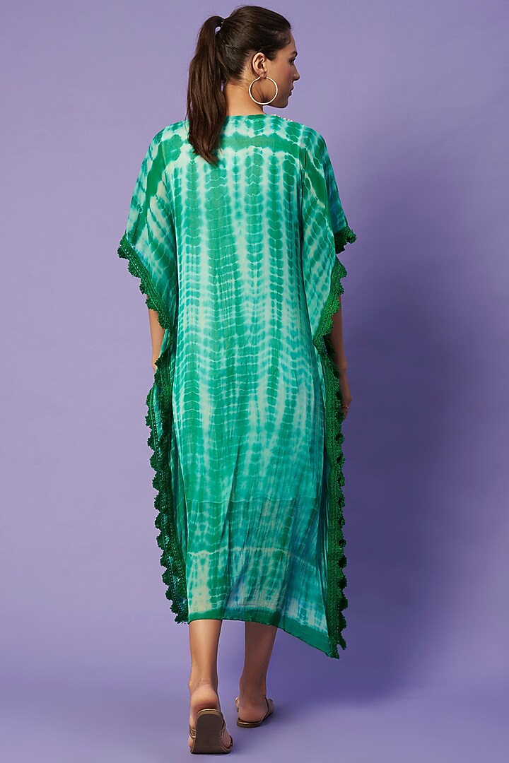 Green Shibori Printed Kaftan by Sierra The Label at Pernia's Pop Up Shop