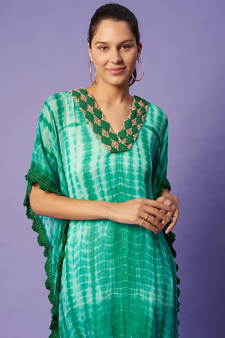 Green Shibori Printed Kaftan by Sierra The Label at Pernia's Pop Up Shop