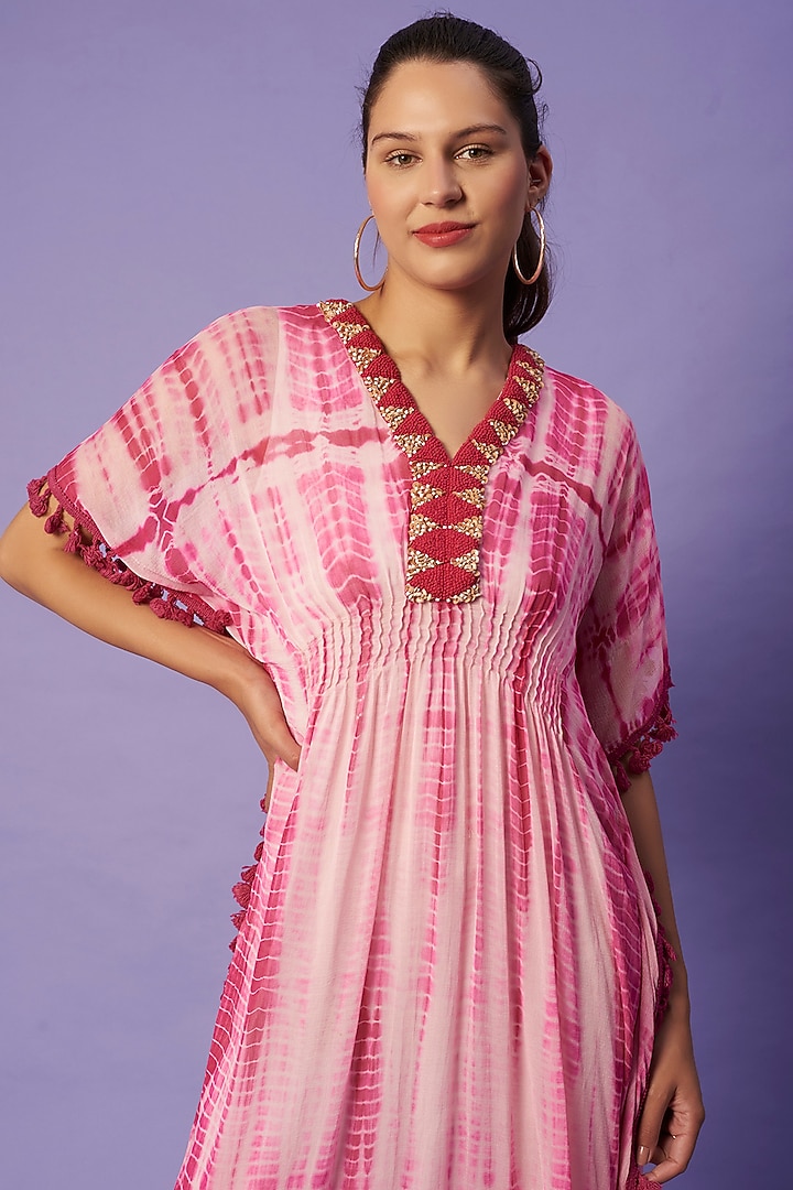 Pink Shibori Tie-Dyed Kaftan by Sierra The Label at Pernia's Pop Up Shop
