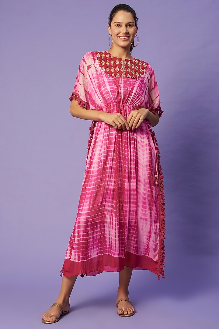 Pink Hand-Dyed Shibori Kaftan  by Sierra The Label at Pernia's Pop Up Shop