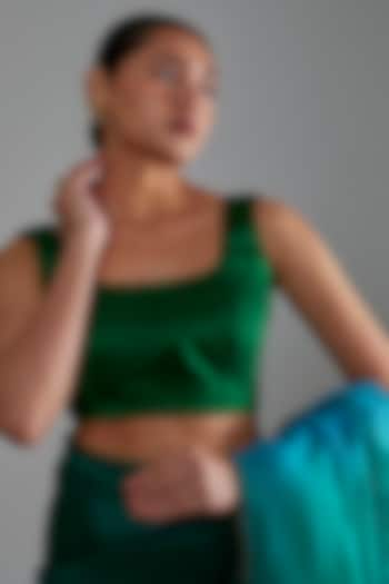 Bottle Green Silk Blouse by Shimai Jayachandra