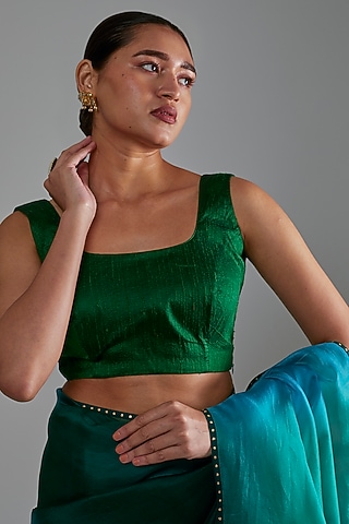 Bottle Green Silk Blouse by Shimai Jayachandra