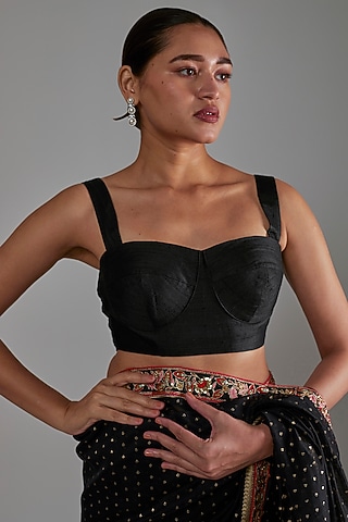 Black Raw Silk Bustier by Shimai Jayachandra