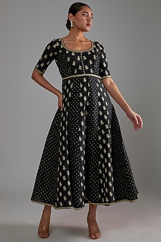 Black Printed & Embroidered Anarkali Set by Shimai Jayachandra