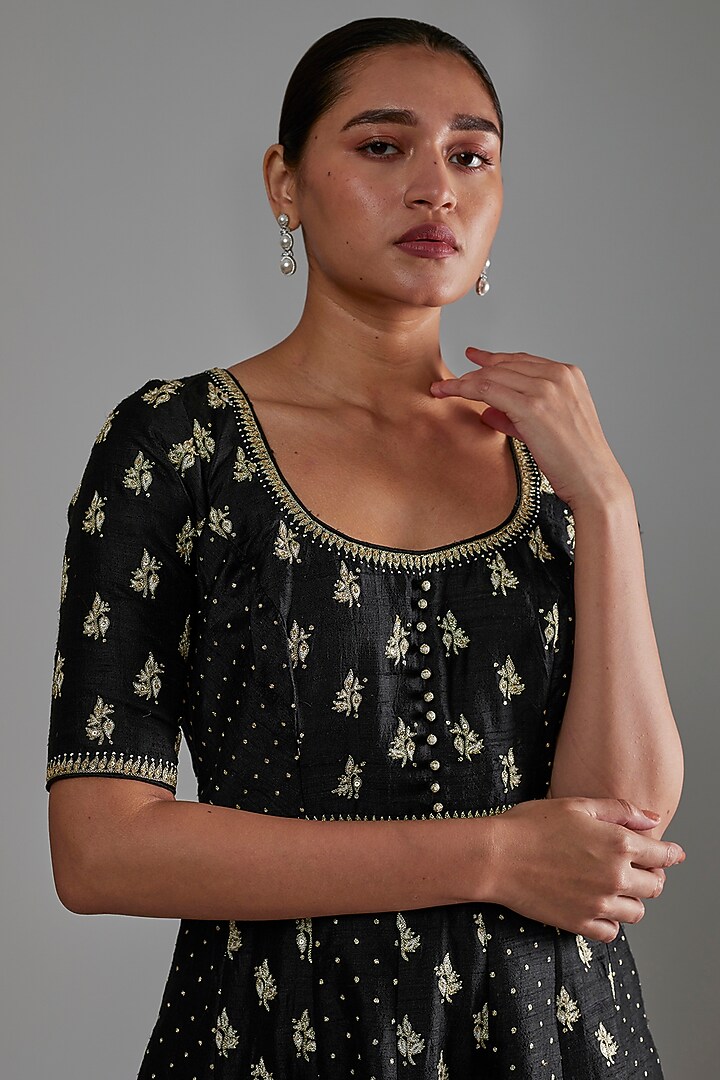 Black Printed & Embroidered Wedding Anarkali Set by Shimai Jayachandra at Pernia's Pop Up Shop