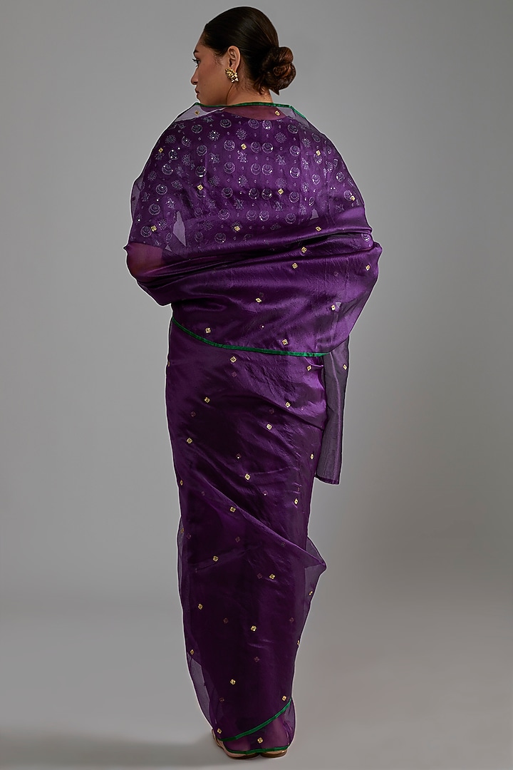 Violet Silk Organza Aari Embroidered Wedding Saree Set by Shimai Jayachandra at Pernia's Pop Up Shop