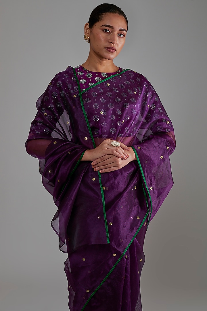 Purple Embroidered Blouse by Shimai Jayachandra