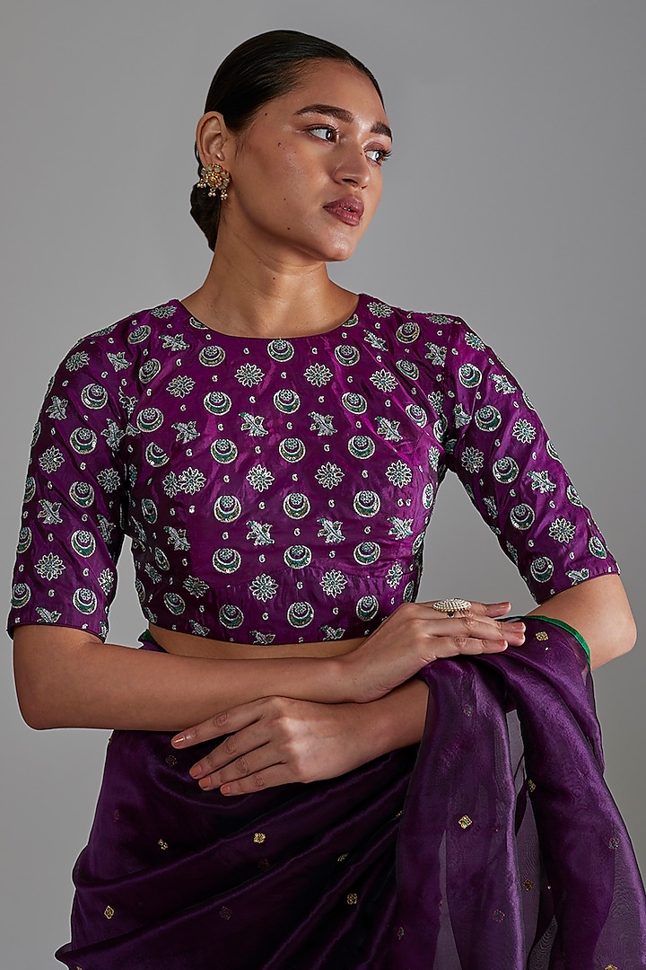 Purple Embroidered Blouse by Shimai Jayachandra