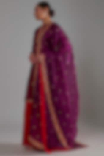 Purple Silk Organza Zardosi Hand Embroidered Dupatta by Shimai Jayachandra at Pernia's Pop Up Shop