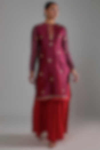 Red Silk Georgette Gharara Pants by Shimai Jayachandra