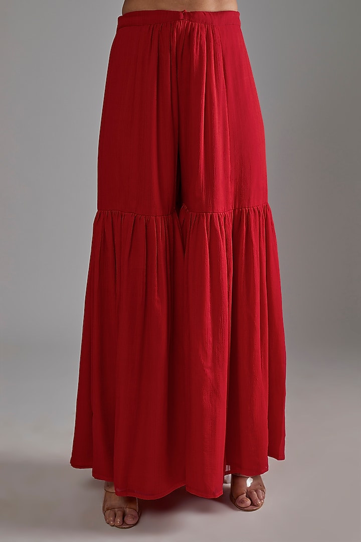 Red Silk Georgette Gharara Pants by Shimai Jayachandra at Pernia's Pop Up Shop