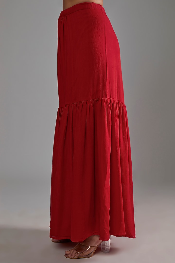 Red Silk Georgette Gharara Pants by Shimai Jayachandra at Pernia's Pop Up Shop