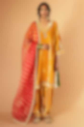 Mustard Yellow Velvet Zardosi Embroidered Kurta Set by Sihali Jageer at Pernia's Pop Up Shop