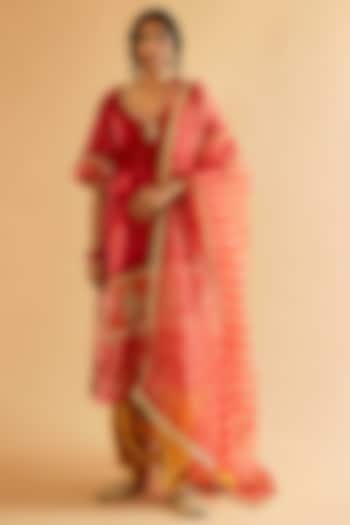 Rust Velvet Zardosi Embroidered Kurta Set by Sihali Jageer at Pernia's Pop Up Shop