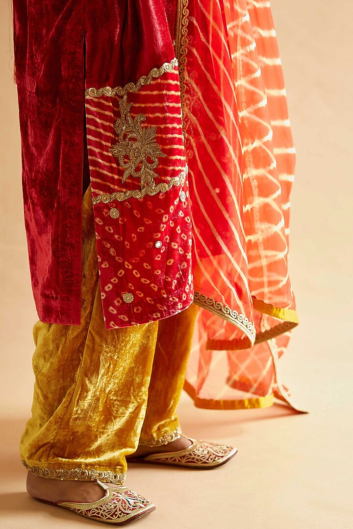 Rust Velvet Zardosi Embroidered Kurta Set by Sihali Jageer at Pernia's Pop Up Shop