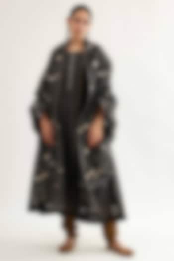 Surmai Charcoal Maheshwari Stripe Kalidar Kurta Set by Sihali Jageer at Pernia's Pop Up Shop