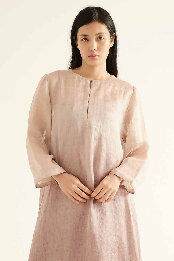 Pink Tissue Linen A-line Kurta Set by Sihali Jageer at Pernia's Pop Up Shop
