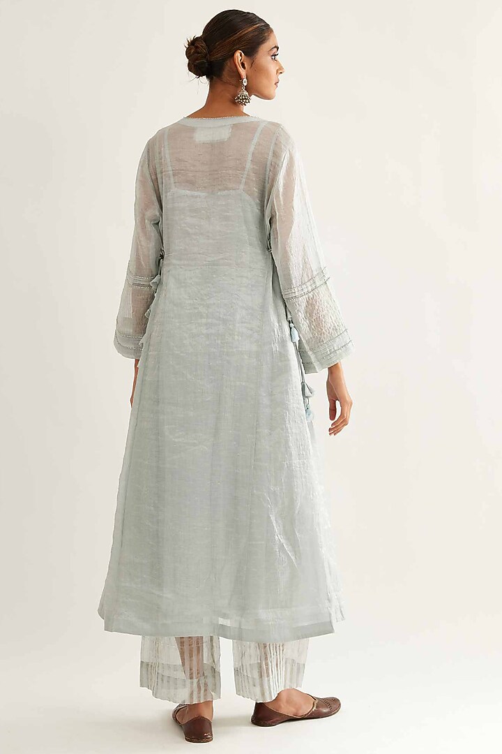 Sky Blue Maheshwari & Chanderi Embroidered Kurta Set by Sihali Jageer at Pernia's Pop Up Shop