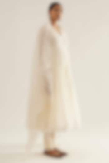 White Chanderi Angrakha Kurta Set by Sihali Jageer at Pernia's Pop Up Shop