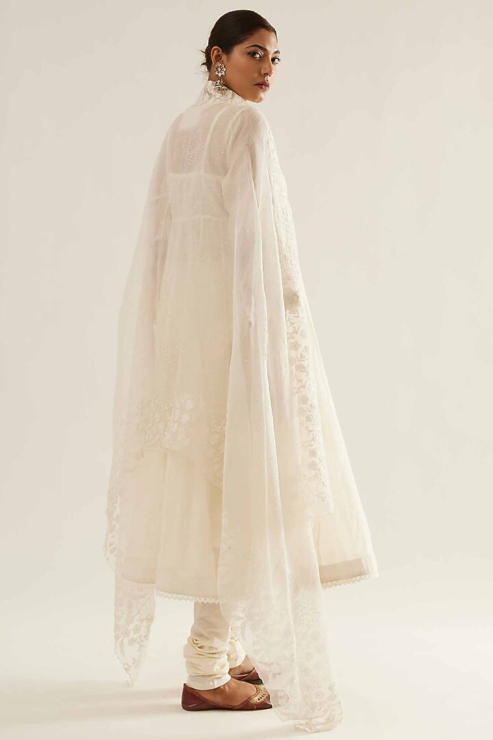 White Chanderi Angrakha Kurta Set by Sihali Jageer at Pernia's Pop Up Shop