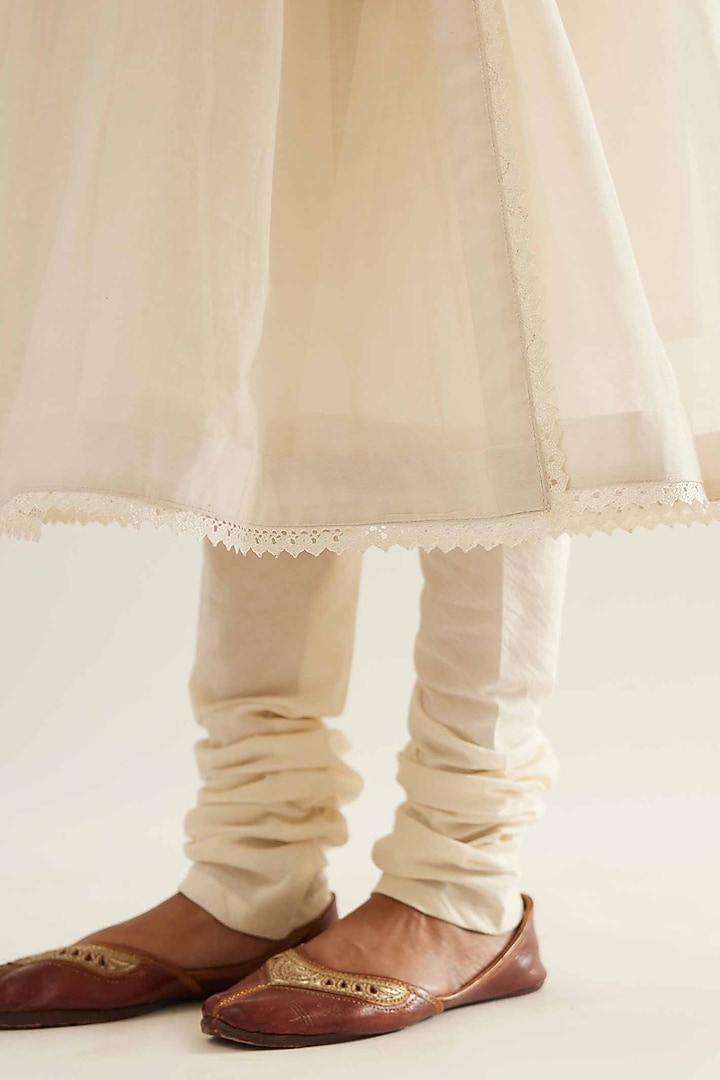 White Chanderi Angrakha Kurta Set by Sihali Jageer at Pernia's Pop Up Shop